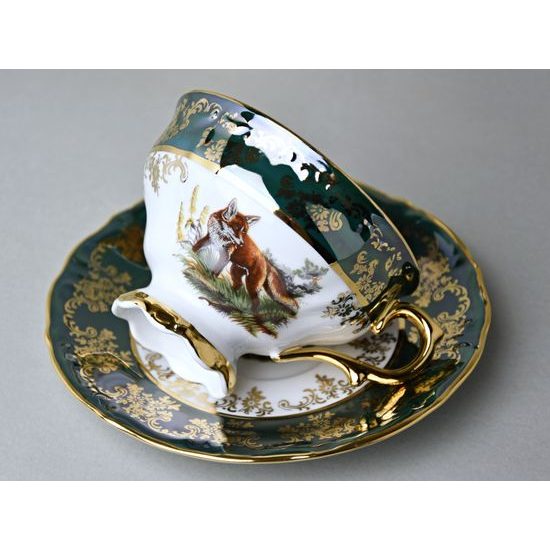 Tea cup 230 ml + saucer, Hunting - Green, Queen's Crown