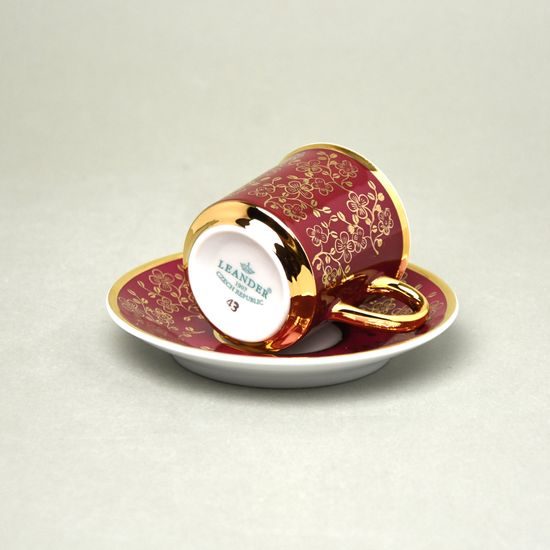 Cup 100 ml mocca and saucer 11,5 cm Sabina, inner gold, Ruby red, Leander Loučky