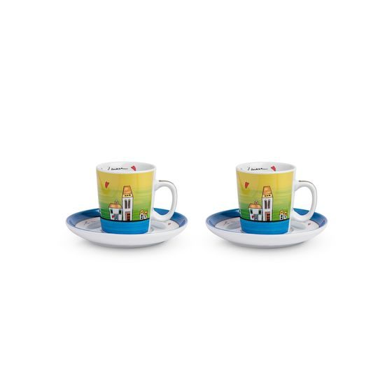 Set 2 Coffee Cups 130 ml + Sugar Bowl Le Casette Green, porcelain, EGAN