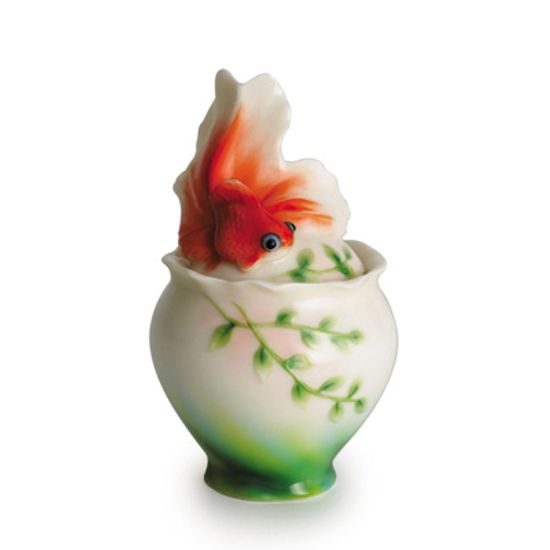 Goldfish design sculptured porcelain sugar bowl 13 cm, FRANZ Porcelain