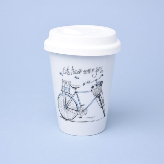 Pohárek To Go 310 ml na kávu se silikonovým víčkem, pánské kolo, Český porcelán a.s.