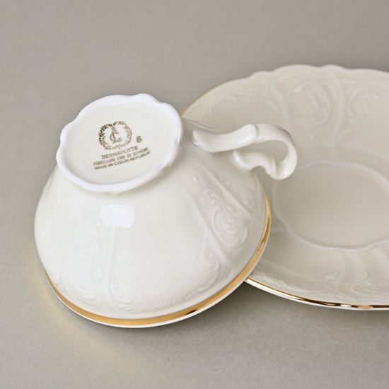 Tea cup and saucer 205 ml / 16 cm, Thun 1794 Carlsbad porcelain, BERNADOTTE ivory + gold