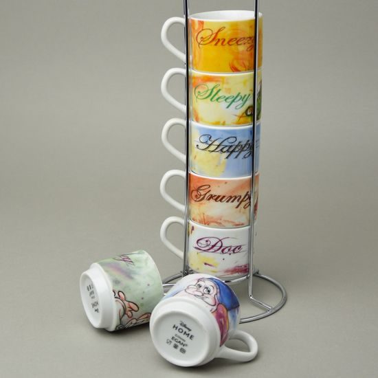Sada 7 ks. espresso šálků / dětských hrnečků 80 ml Sněhurka a sedm trpaslíků, porcelán, EGAN