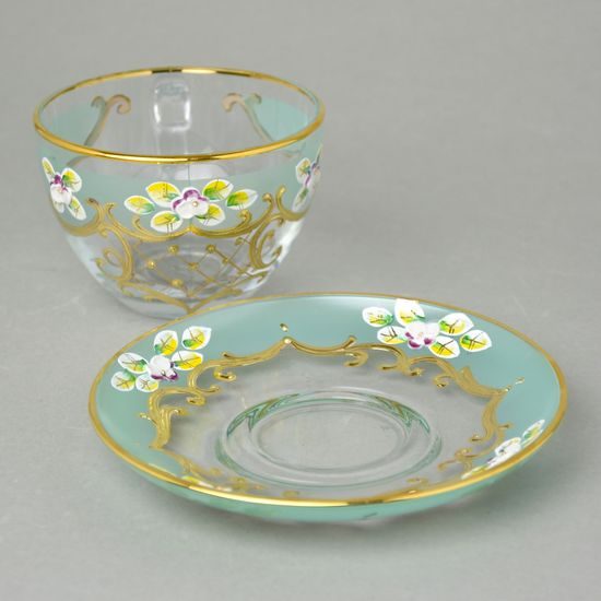 Cup 250 ml and saucer 135 mm, crystal glass + gold + enamel flowers