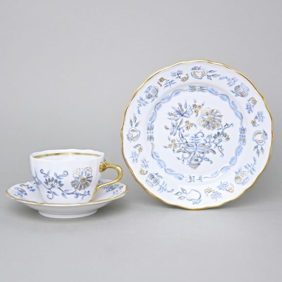 Elegance: Cup 0,21 l + saucer 16 cm, Gold + Blue, Hand-decorated by Vilém Janoušek, Český porcelán a.s