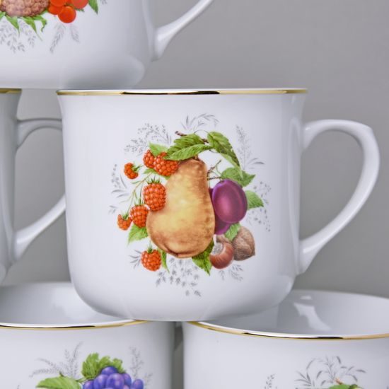 Hrnek Vařák 650 ml, Ovoce + zlatá linka, 6 ks., Český porcelán a.s.