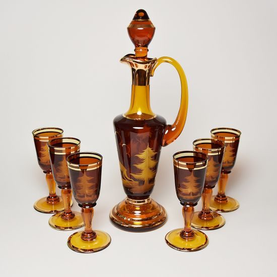 Egermann: Crystal Liqueur Set Amber, 7 pcs., h: 36,5 cm