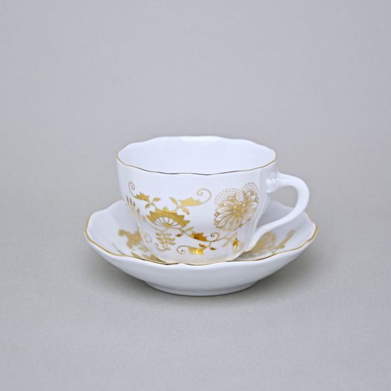Šálek a podšálek B + B, 210 ml / 14 cm na kávu, zlatý Cibulák, Český porcelán z Dubí