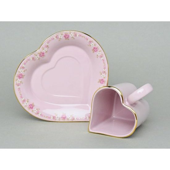 Šálek a podšálek srdce, Sonáta dekor 158, Leander, růžový porcelán