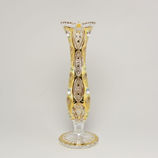 Cut Crystal Vase, 30 cm, Gold + Enamel, Jahami Bohemia