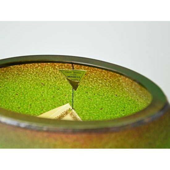 Studio Miracle: Vase Oval, Green-Brown, 30 cm, Hand-decorated by Vlasta Voborníková