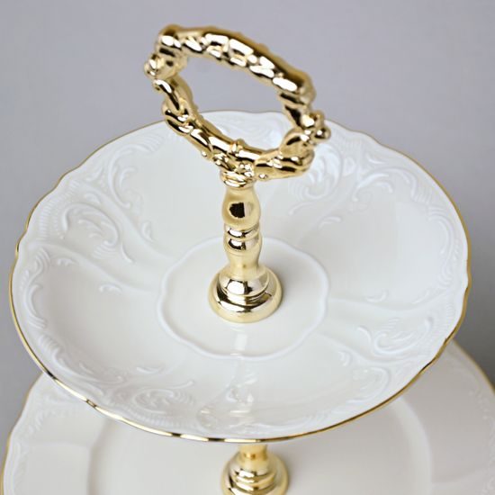 Etažer 3-díl. 34 cm, Thun 1794, karlovarský porcelán, BERNADOTTE ivory + zlato