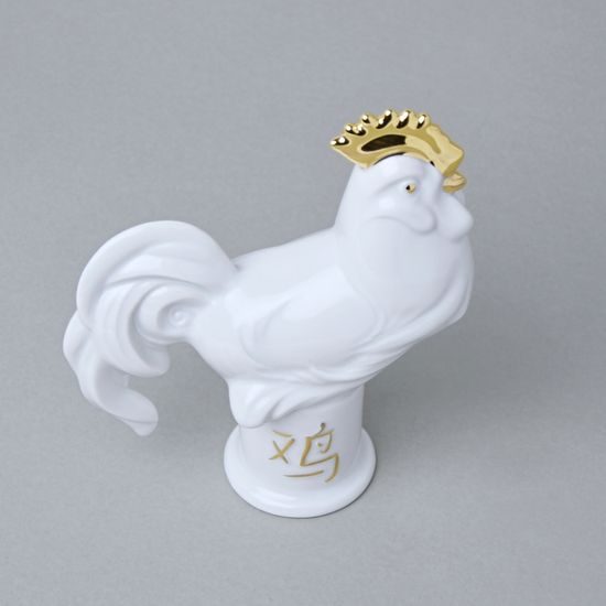 Kohout, 15 x 5 x 12,5 cm, Bílé + zlato, Porcelánové figurky Duchcov