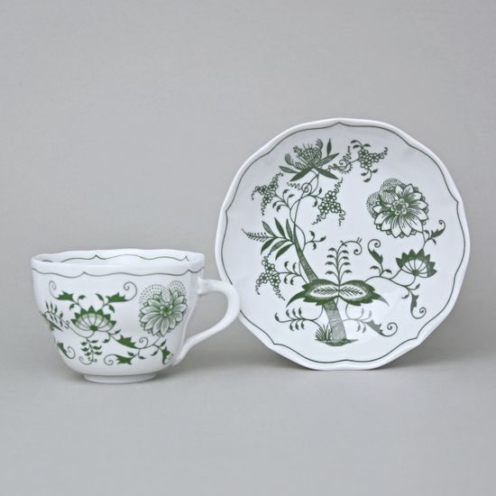 Šálek a podšálek B + B, 210 ml / 14 cm na kávu, zelený cibulák, Český porcelán a.s.