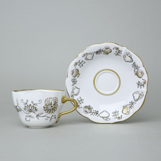 Elegance: Cup 0,21 l + saucer 16 cm, Gold + black, Hand-decorated by Vilém Janoušek, Český porcelán a.s