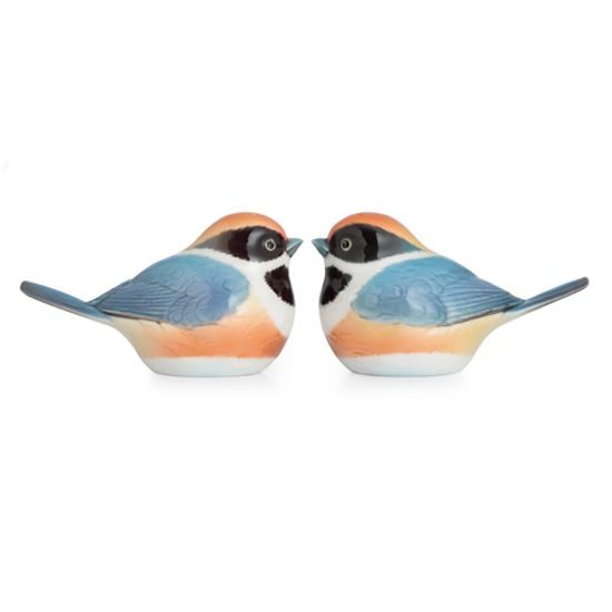 Black-throated passerine design sculptured porcelain salt and pepper shakers 6 cm, FRANZ Porcelain