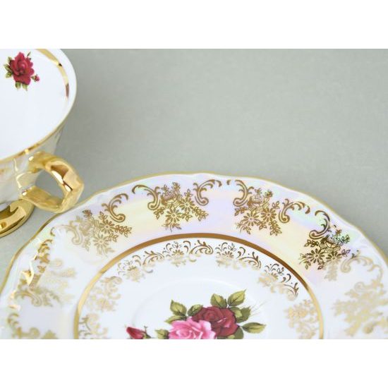 Cup tea 200 ml and saucer, Cecily (Roses) + gold, Carlsbad