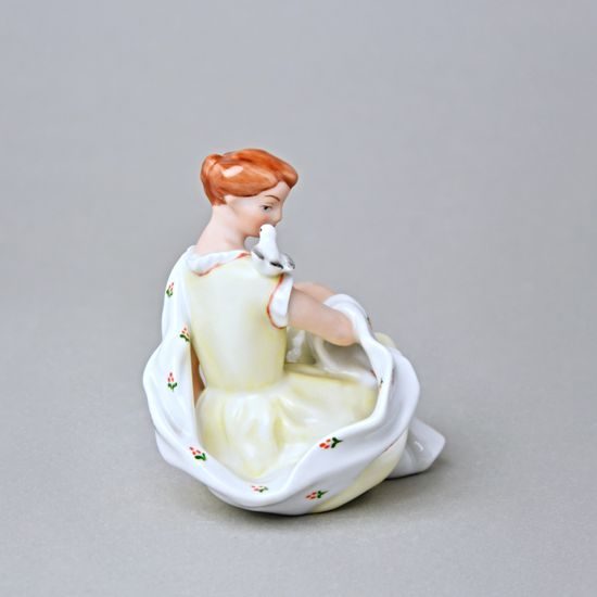 Dívka s holubičkou 8 x 11,5 x 10,5 cm, Saxe B, Porcelánové figurky Duchcov