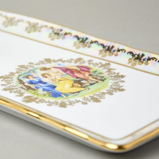 Podnos 4 hr. 45 x 16 cm, Tři Grácie, zlatý listr, porcelán QueensCrown