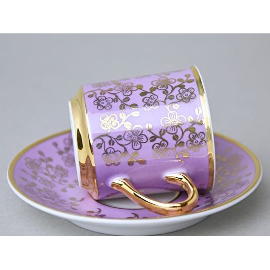 Šálek 100 ml mocca a podšálek 11,5 cm Sabina, vnitřní zlacení, lila, Leander Loučky