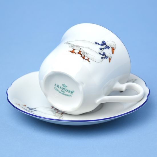 Cup tall 200 ml + saucer, Goose decor, Leander 1907