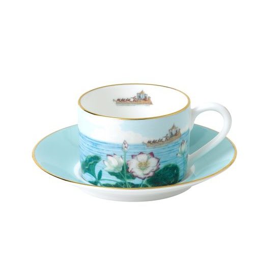 Blenheim Palace - Indian Room: Cup 200 ml and saucer breakfast (Blooming Lotus - rose), English Fine Bone China, Roy Kirkham