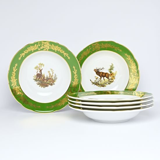 Plate - Deep set for 6 pers. 23 cm, Mary-Anne, Green Hunter, Leander 1907