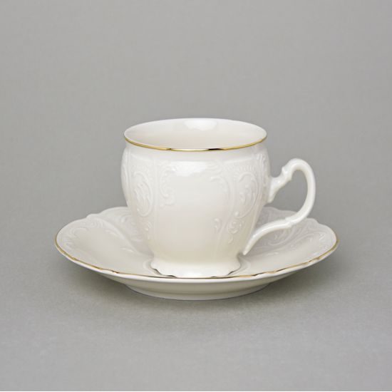 Coffee cup and saucer 220 ml / 16 cm, Thun 1794 Carlsbad porcelain, BERNADOTTE ivory + gold