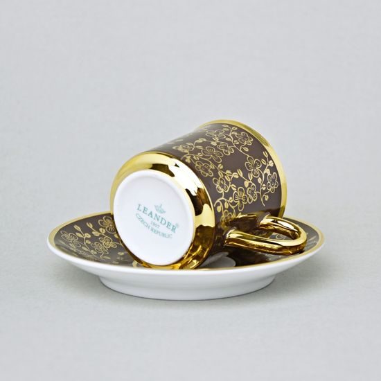 Cup 100 ml mocca + saucer 10,5 cm, inner gold, brown, Leander Loučky