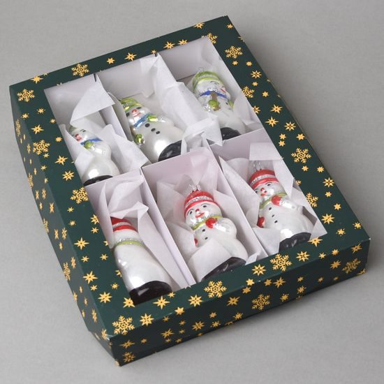 Sada 6 sněhuláků 10,5 cm - vánoční ozdoba skleněná