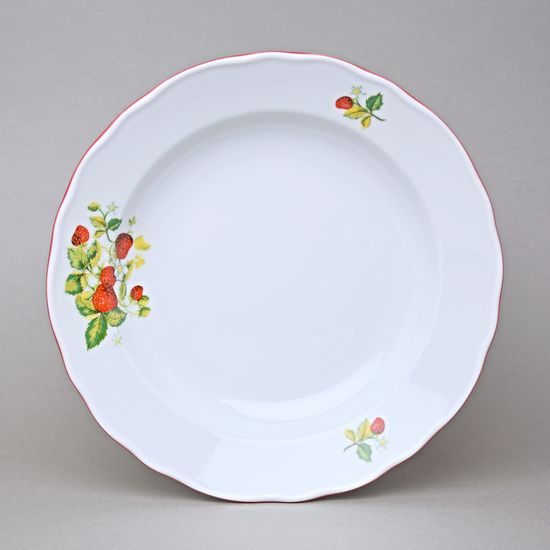 Red line: Deep plate 24 cm, strawberries, Český porcelán a.s.