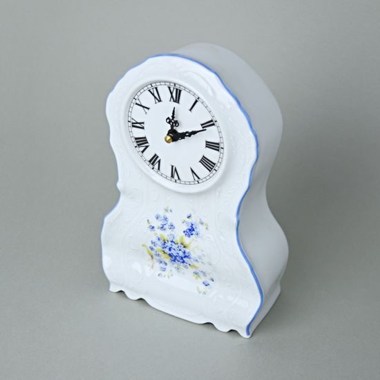 Clock 22 cm, Thun 1794 Carlsbad porcelain, BERNADOTTE Forget-me-not-flower