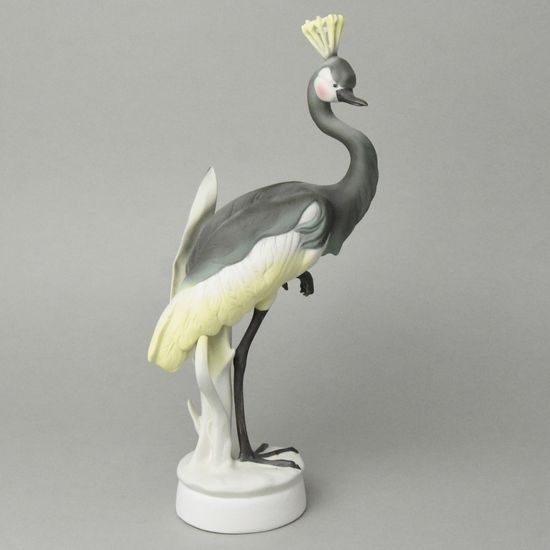 Jeřáb korunní 35 cm, pastel, porcelánové figurky Duchcov