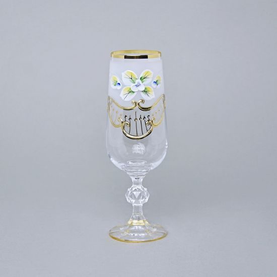 Claudia 180 ml, champagne glass, enamel flowers + gold, Novoborské sklo