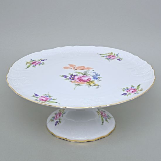 Talíř dortový 32 cm na noze, Thun 1794, karlovarský porcelán,BERNADOTTE míšeňská růže