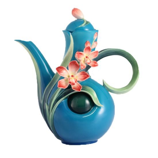TREASURE OF CHARMS-CYMBIDIUM DESIGN SCULPTURED porcelain teapot, FRANZ porcelain