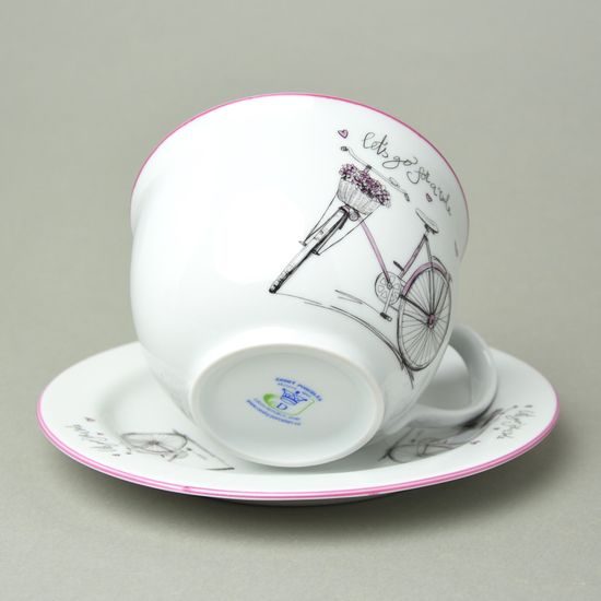 Olga: Šálek 400 ml snídaňový a podšálek 19 cm, dámské kolo, Český porcelán a.s.