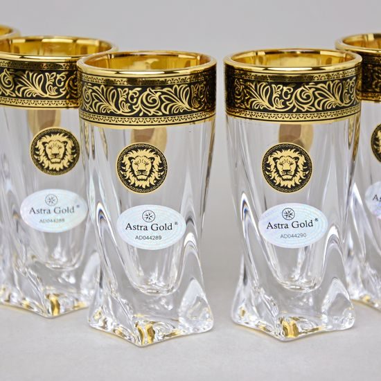 Astra Gold: Liqueur (shot) cup 50 ml, 6 pcs. set, Quadro crystal, Lilit and Leo Golden Black decor