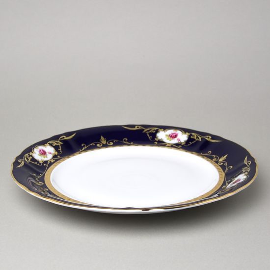440: Dish round flat 32 cm (club plate), Sonáta, cobalt + roses + gold, Leander Loučky