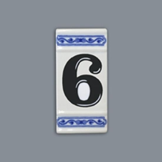 House number "6" - porcelain 8 x 55 x 110 mm