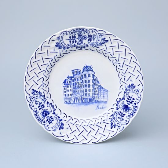 Embossed Plate – Prague Monuments (Blue, Random selection), 18 cm, Vilém Janoušek, Original Blue Onion Pattern