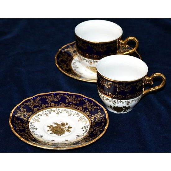 Gift set 2 pcs., cup 190 ml plus saucer 155 mm, Ophelie 677G, cobalt blue plus gold rose, Moritz Zdekauer 1810