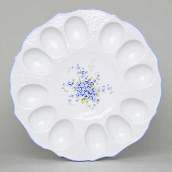 Egg tray round 26 cm for 12 eggs, Thun 1794 Carlsbad porcelain, BERNADOTTE Forget-me-not-flower