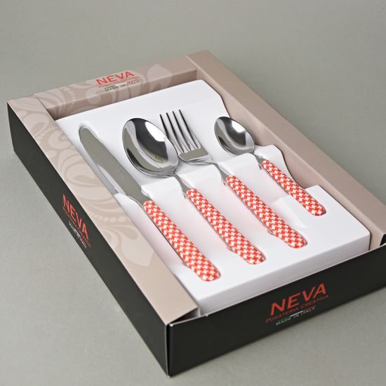 24 pcs. cutlery set, BISTROT Pied de Poule red, NEVA
