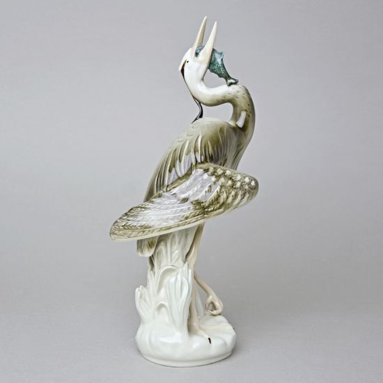 Volavka s rybou 14,5 x 10,5 x 28,5 cm, Luxor, Porcelánové figurky Duchcov