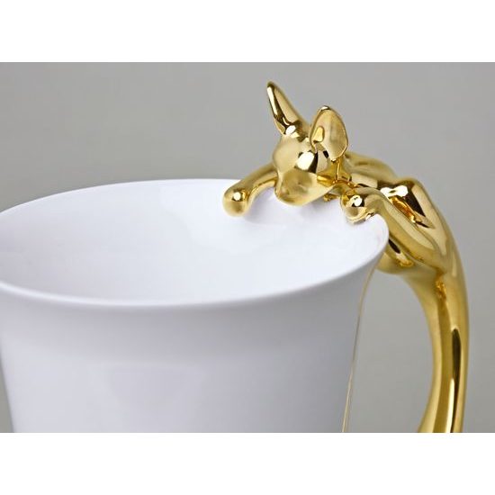 Mug Sphinx with a Cat, 400 ml, Gold, Goldfinger porcelain