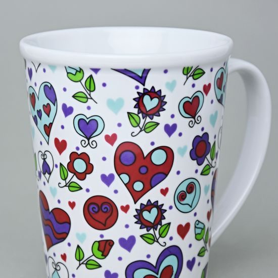 Mug Erin 12 cm 420 ml, Happy Hearts - Turquoise, Český porcelán a.s.