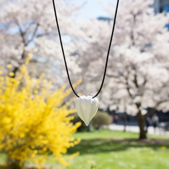 Necklace: Goldenberry (Ground Cherry) black cable, Porcelain Jewels Studio Mallys