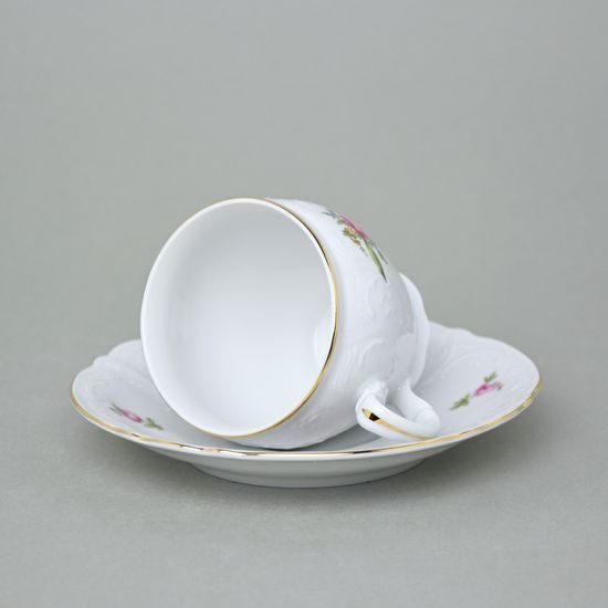 Coffee cup and saucer 220 ml / 16 cm, Thun 1794 Carlsbad porcelain, BERNADOTTE Meissen Rose