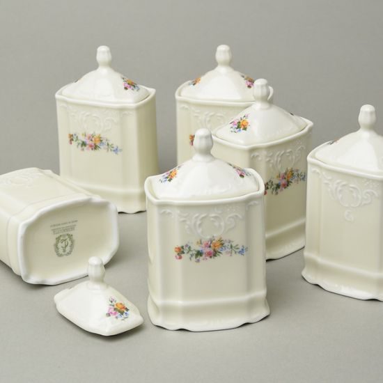 Spice jars 6 pcs. set, Thun 1794, karlovarský porcelán, BERNADOTTE ivory + flowers